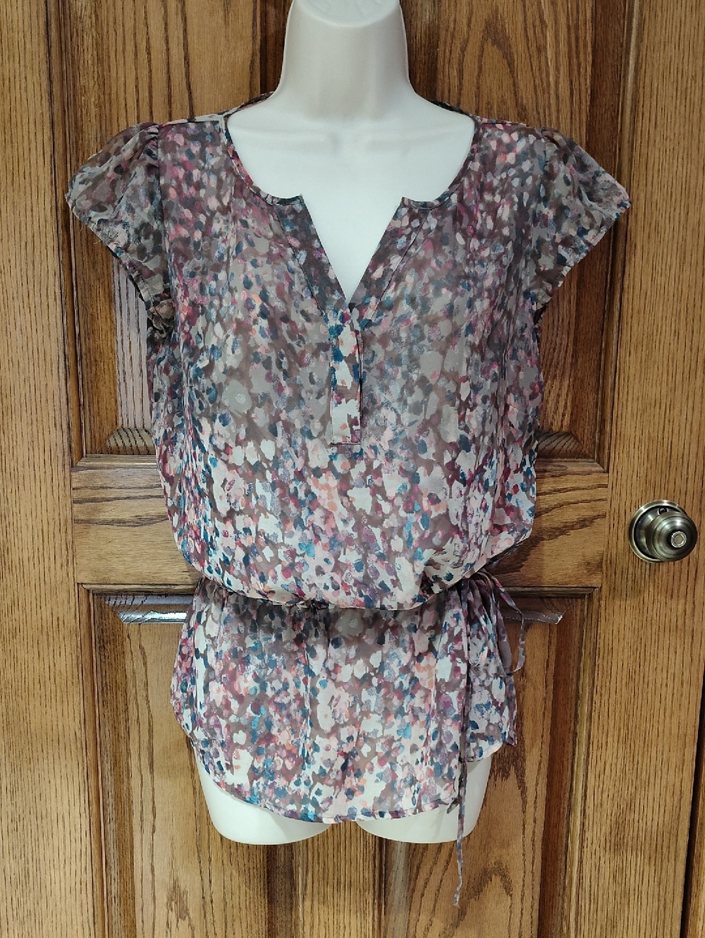 Beautiful a.n.a. Lightweight Multicolor Dot-Print Tie-Waist Blouse S